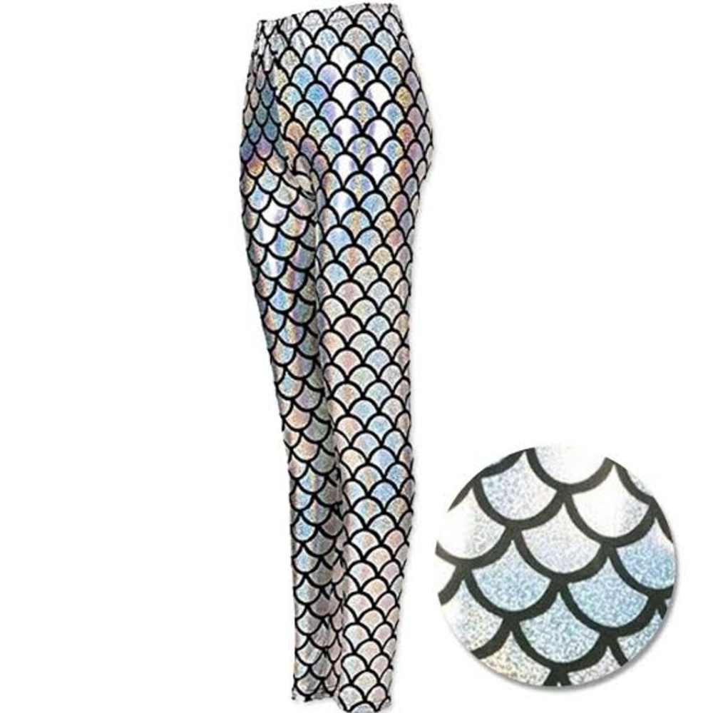 iHeartRaves Holographic Scale Leggings - Black and Silver